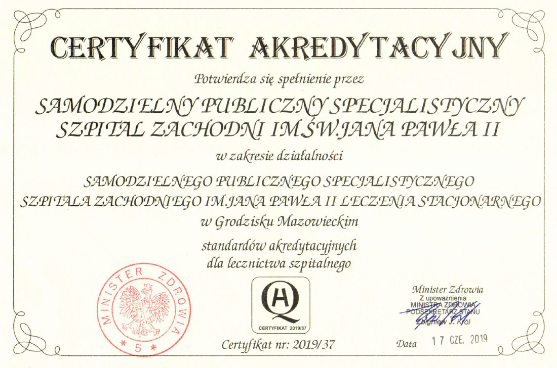 Certyfikat akredytacyjny – miniatura certyfikatu - powiększ zdjęcie